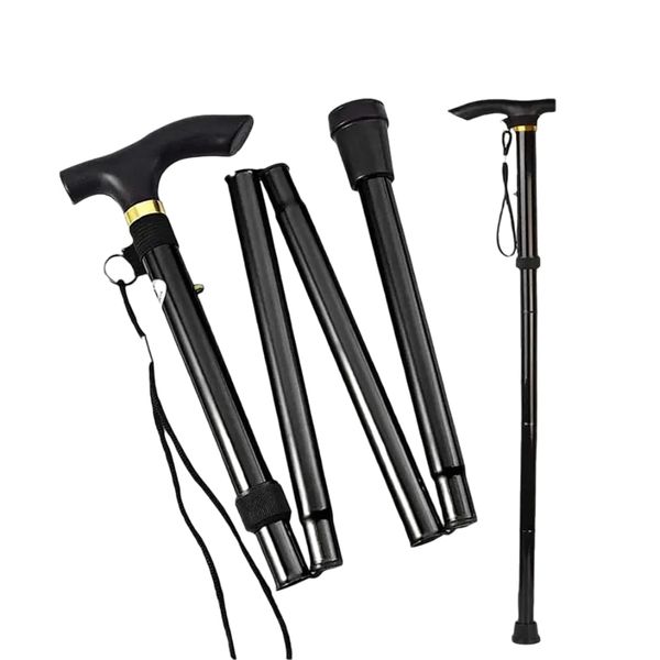 Gocob Walking Stick For Men & Women, Extendable, Folding, Anti Slip, Lightweight Aluminium, Portable, Adjustable - Black