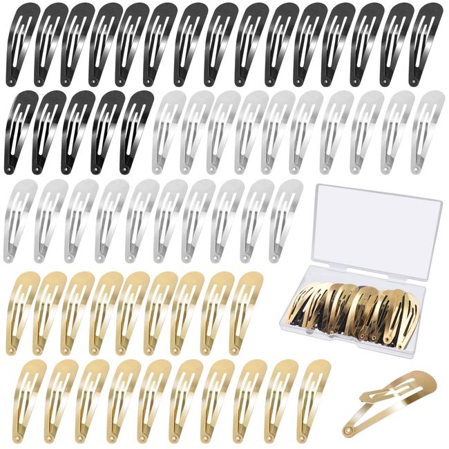 60 Pcs Hair Snap Clips, No Slip Hair Clips Barrettes 2 Inch Metal Snap Hair Clips for Women Girls (Gold,Silver, Black)