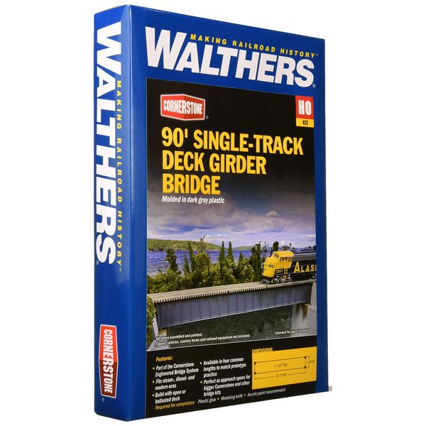 Walthers Trainline Cornerstone HO Scale Model 90' Single Track Railroad Deck Girder Bridge - Kit