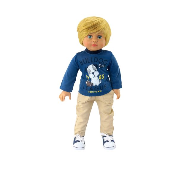 American Fashion World Boy’s Bulldog League Long Sleeve Shirt for 18-Inch Dolls | Premium Quality & Trendy Design | Dolls Clothes | Outfit Fashions for Dolls for Popular Brands