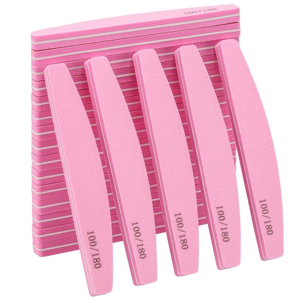 20 Pack Nail Buffers 100/180 Grit Washable Double Sided Nail Sanding Block File for Acrylic Natural Gel Nails, Pink