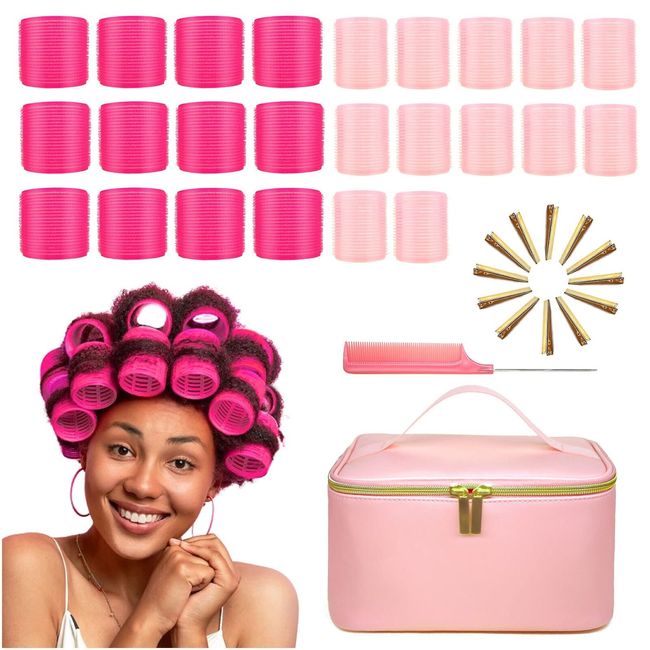 Hair Rollers with Free Makeup Carrying Case - Self Grip Heatless Hair Curlers...