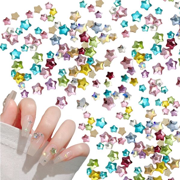 150Pcs Star Nail Rhinestones，Glass Flatback Colorful Nail Gems Diamond for Women Girls DIY Crafts and Jewelry Making Supplies