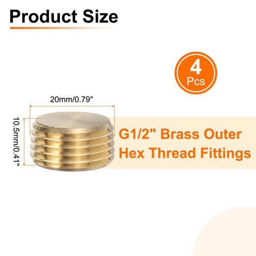 uxcell 4 Pcs Brass Plug Hex Counter Sunk Plug, G1/2" Male Brass Plug Male Threaded Socket Pipe Plug Fitting Brass Plugs Fitting Hex Head Plug for Water Oil Gas
