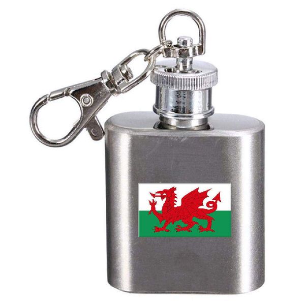 Hip Flask Keyring Engraved Wales "The Red Dragon" Flag