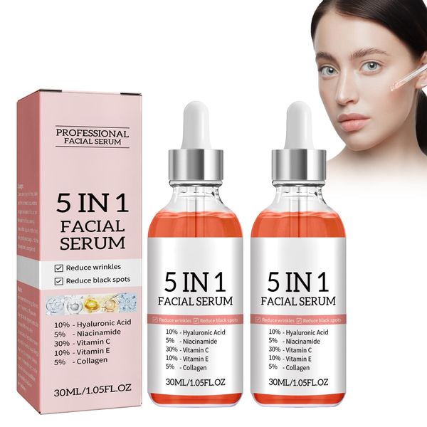 2Pc 5-In-1 Facial Serum,Anti-Aging Serum,Dark Spot Remover For The Face Facial Serum,5-In-1 Hyaluronic Acid Facial Serum,Anti-Aging Facial Serum,Improve Dull,Tired Skin