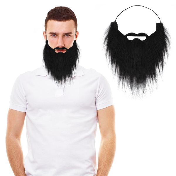 WLLHYF Party Fake Beard Funny Beard Facial Novelty Mustache Prop Christmas Halloween Decorations Masquerade Mask for Men Kids Gatherings Cosplay Supplies(Black)