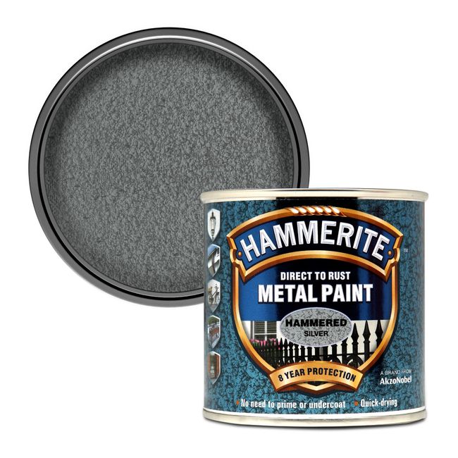 Hammerite Direct to Rust Metal Paint - Hammered Silver Finish 250ML