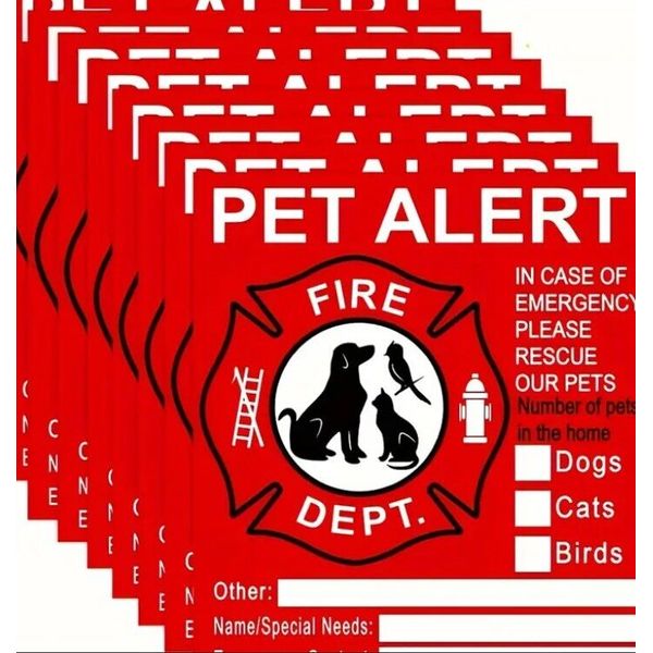 10 PACK Red Pets Inside Alert 4" Rescue Emergency Fire Window Stickers Decals