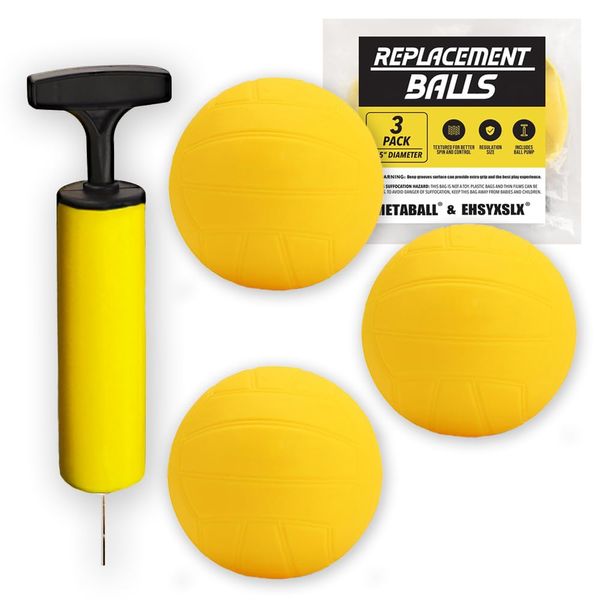 Spike Replacement Game Balls 3-Pack with Pump Compatible with Spike Standard Game Set and Other Round Net Game | Lawn Beach Volleyball | Strong Bounce Ball | Toy Activity & Play Balls ( 3.5inch )