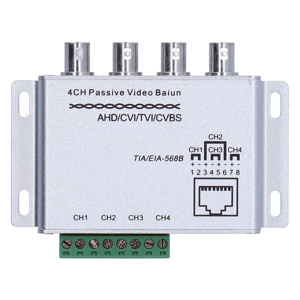 Mxzzand Video Signal Converter 4CH AHD/CVI/TVI/CVBS Passive Balun Transceiver HD BNC RJ45 UTP Converter to Balanced Signal Balun