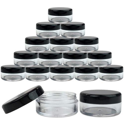Beauticom 5G/5ML Round Clear Jars with Black Lids for Herbs, Spices, Loose Leaf Teas, Coffee and Other Foods (Quantity: 25pcs)
