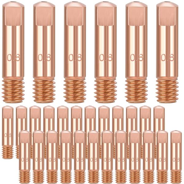 EATBALE MIG Welding Contact Tip, 30Pcs Copper Contact Tips 0.8MM MIG Welding Consumables Tips for 14AK 15AK MIG/MAG Welding Torch Accessories (0.8MM / 0.030")