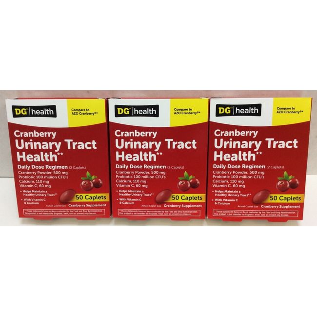 (Lot of 3) DG Health Cranberry Urinary Tract Health - 50 Caplets Ea. - EXP 03/25