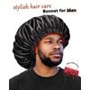 mikimini Black Satin Bonnet for Sleeping, Curly Hair Silk Sleep Cap for Women and Men Reversible Double Layer Bonnet X-Large Sleeping Cap Soft Stretchy Night Cap for Hair Care (Black+Red)