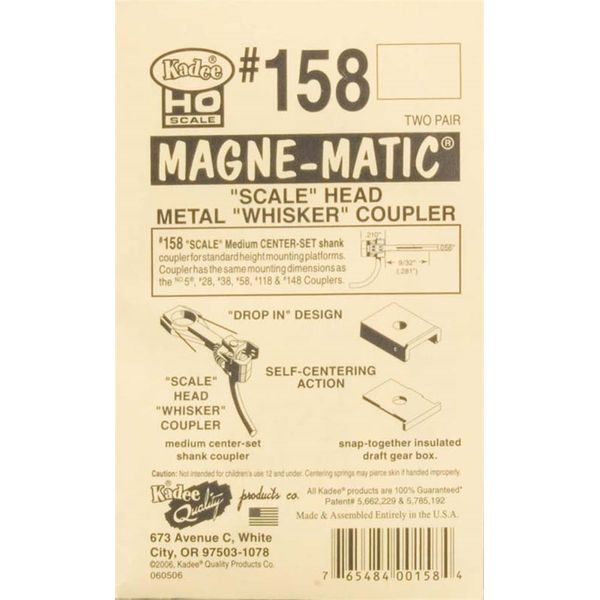 Kadee 158 Metal Whisker Magne-Matic Coupling Medium (9/32'') Centrset