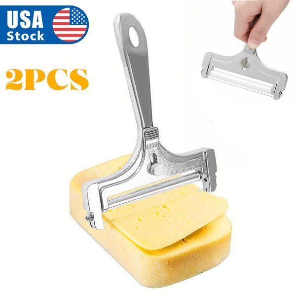 2X Adjustable Stainless Steel Cheese Slicer Silver Thickness Wire Cheese Cutter