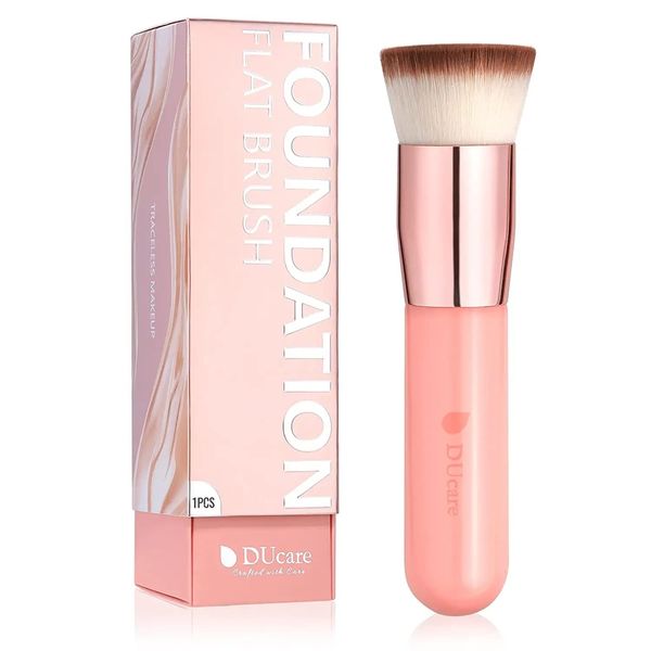 DUcare Foundation Brush, Face Brush, Concealer Brush, Popular, Makeup Brush, Round, Easy to Use, Flat Top Type, Premium Taklon (Pink))