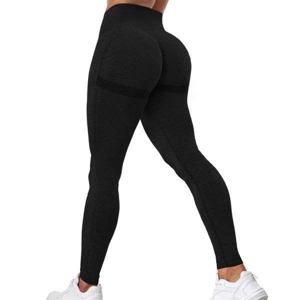 Yaavii Damen Sport Leggings Lange Blickdicht Yoga Leggings Figurformende Sporthose Yogahose Fitnesshose mit Hohe Taille Bauchkontrolle Schwarz L