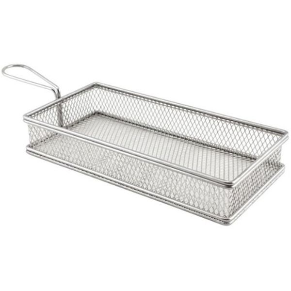 Genware Stainless Steel Rectangular Fryer Serving Basket 26 x 13 x 4.5cm, Single