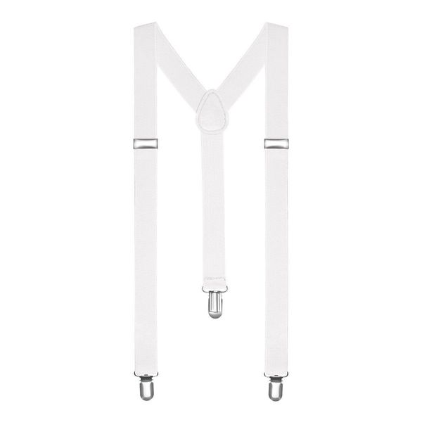 Boolavard® TM Braces/Suspenders One Size Fully Adjustable Y Shaped With Strong Clips (White)