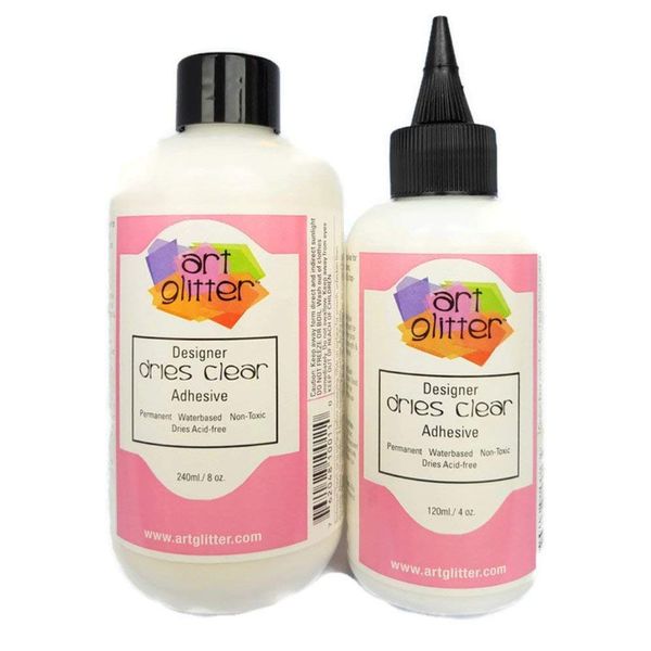 Art Glitter Designer Dries Clear Adhesive 8 oz Refill & 4 oz with Applicator Tip, Multicolor