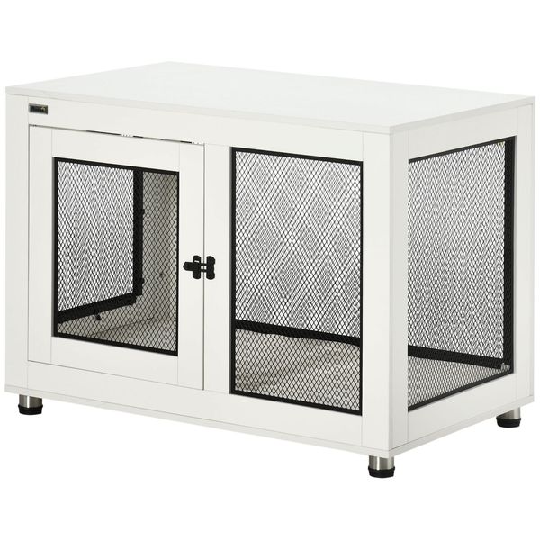 37" Dog Crate Furniture with Cushion Double Doors for Large Dogs Side End Table