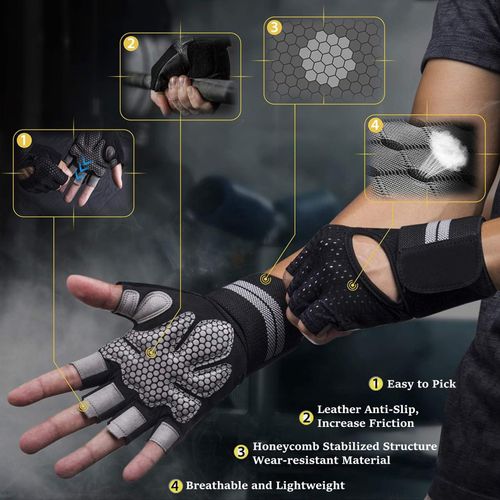 yenlk Gym Gloves for Men & Women Weight Lifting Fitness Gloves Breathable Ladies Gloves Training Non-Slip Silicone Padded Palm Grip Protection Exercise Workout Cycling Pull ups Microfiber (M)