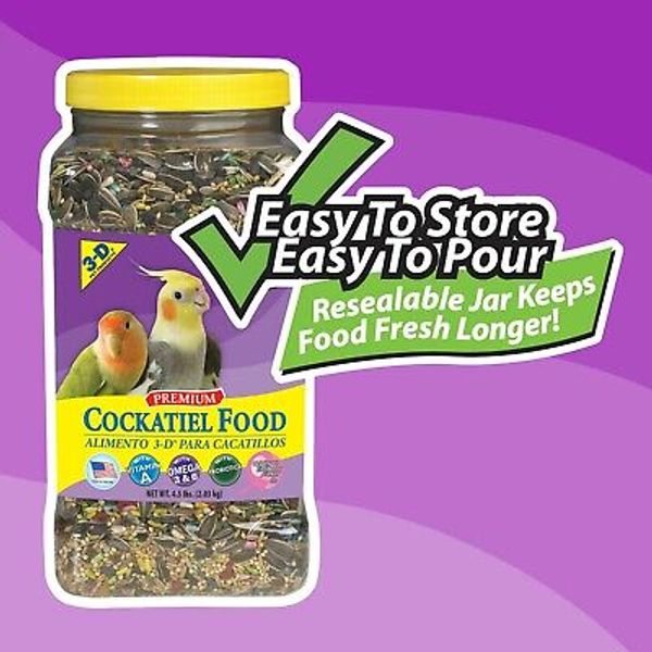 (4 pack) 3-D Pet Products Premium Cockatiel Bird Food Seeds, with Probiotics.