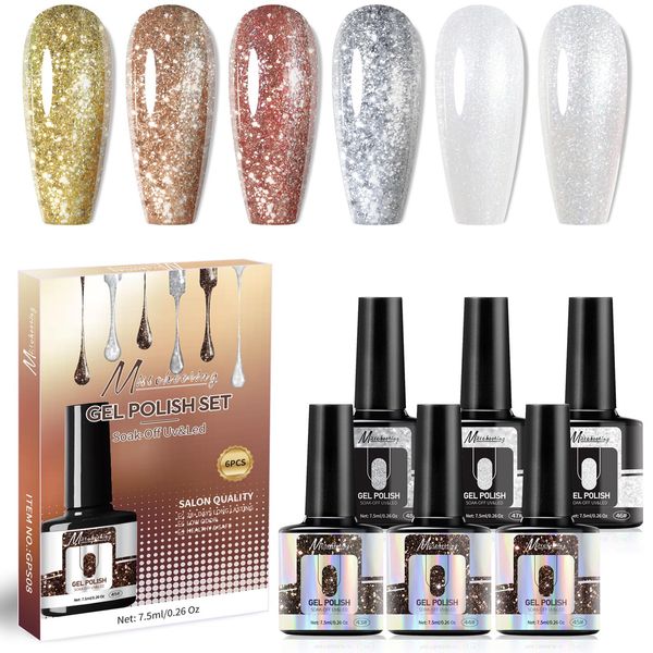 Layhou Gel Nail Polish, 6 Colors Gel Nail Polish Set Soak-Off, UV Gel Polish Gel Nail Kit, Glitter Gel Nail Polish Gift Set For Home And Nail Art Salon (Set 8)