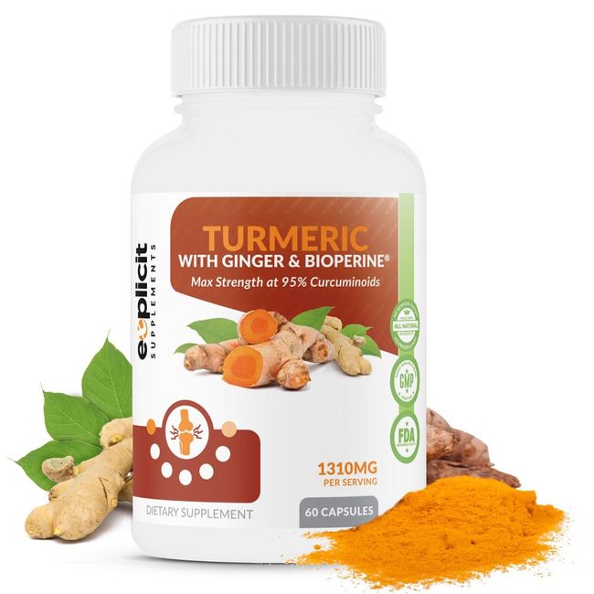 Premium Turmeric Curcumin with Ginger & BioPerine – Max Strength 1300mg, 60 Cn