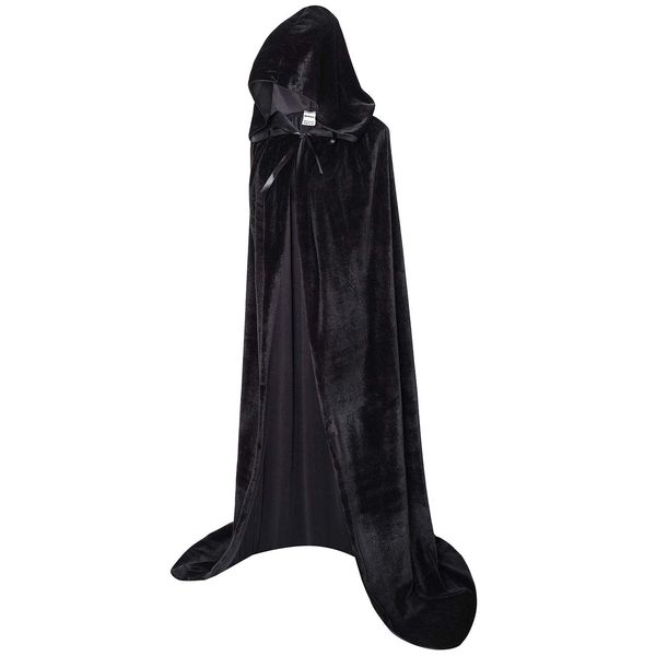 OurLore Unisex Full Length Hooded Robe Cloak Long Velvet Cape Cosplay Costume 59 inch(Black)