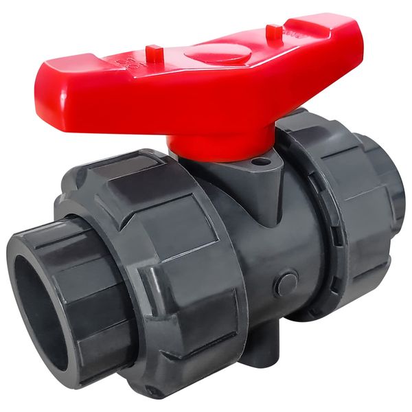 1 1/2" UPVC Full Flow Ball Valve Double True Union Ball Valve with Full Port Socket Slip Water Shut-Off Valve, EPDM o-Rings, And Reversible PTFE Seats for Swimming Pool, Irrigation(1, 1 1/2")