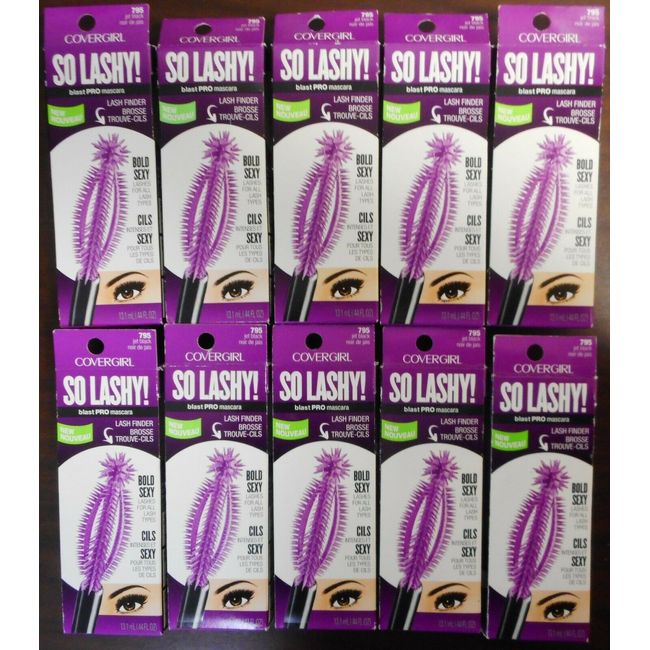 LOT OF 10 COVERGIRL SO LASHY! BLAST PRO MASCARA #795 JET BLACK 0.44fl oz EACH