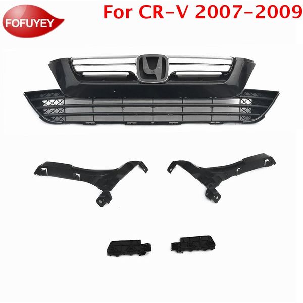 6PC For CR-V 2007-2009 CRV Front Upper Lower Chrome Grille Grill Bumper Brackets