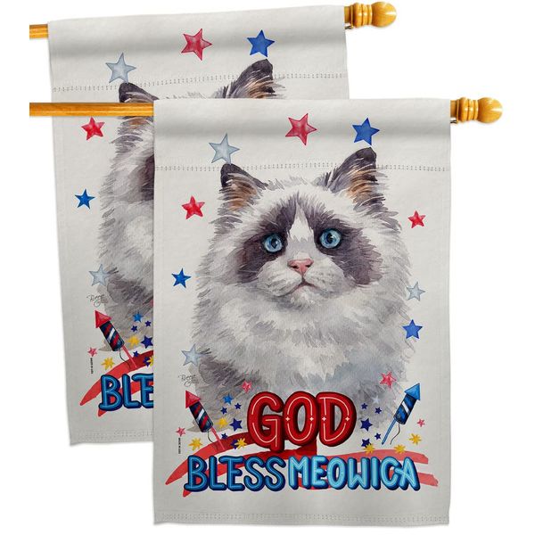 Breeze Decor Patriotic Blue Bicolor Ragdoll House Flag-2 pcs Pack Cat Kitten Meow Spoiled Paw Fur Pet Nature Farm Animal Creature Banner Small Garden Yard Gift Double-Sided, Made in USA