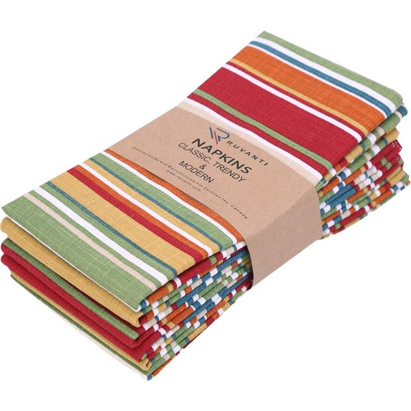 Ruvanti Cloth Napkins 6 Pack 18 X 18 Inch Dinner Table Napkins, Soft & Comfortable 100% Cotton Red, Orange & Green Reusable Linen Napkins for Christmas/Dinners/Weddings/Bar/Cocktail Parties.