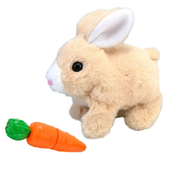 LYINUR Easter Interactive Rabbit Toy with Carrot, Pet Hopping Bunny Toy for Kids, Walking and Talking Rabbit Toys for Boys Girls, Funny Plush Stuffed Bunny Toy for Easter Gifts Bag Fillers (Yellow)