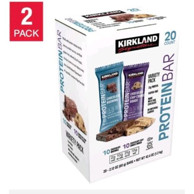 2 x Kirkland Signature Protein Bar Chocolate Brownie & Cookie Dough (40 total)