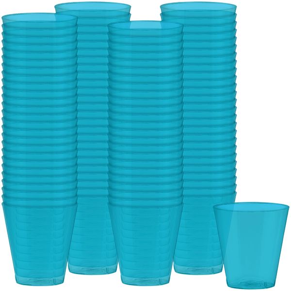 Carribean Blue Plastic Party Shot Glasses - 2oz, 100 Pieces - Perfect for Parties and Celebrations