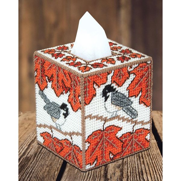 Fall Chickadee Plastic Canvas Tissue Box Cover Kit