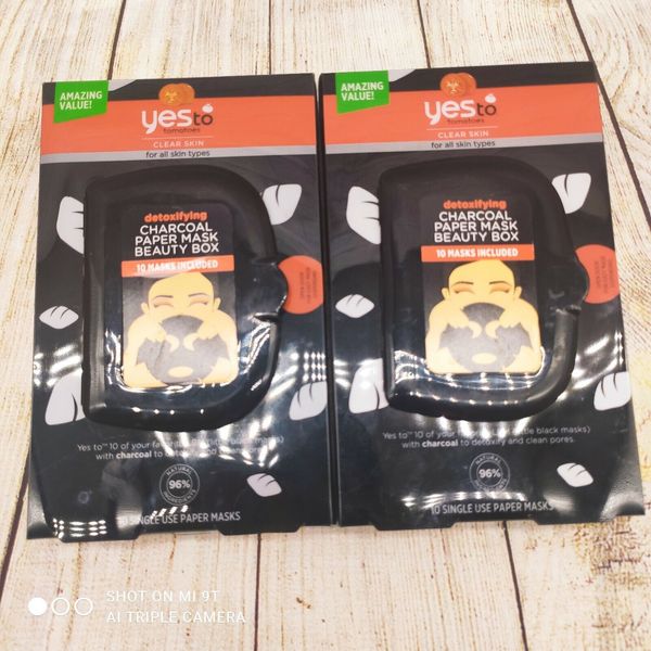 2X YES TO TOMATOES Clear  Skin 10 EACH CHARCOAL PAPER MASKS BEAUTY BOX/ 20 Total