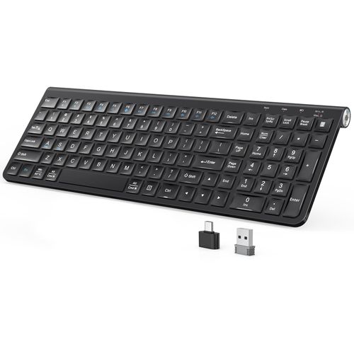 JOYACCESS Wireless Keyboard, 2.4G Ergonomic and Slim Wireless Keyboard with USB & Type C, Full Size and Portable Design for Computer/Laptop/Windows/Mac-Black