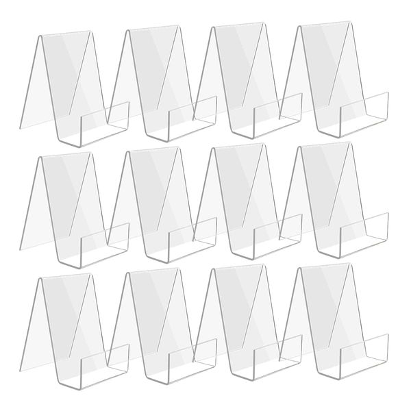 Worown 12 Pack (7.5 x 9 x 10.5 cm) Acrylic Book stand, Clear Book Holder, Small Acrylic Display Stand for Books, Photos, Brochures, Tablets and Phones