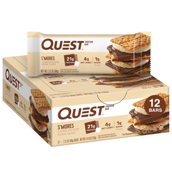 Quest Nutrition S'mores Protein Bar, High Protein, Low Carb, Gluten Free, Keto Friendly, 12 Count