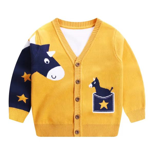 Baby Boy Cartoon Animal Embroidered Pattern Button Front V-Neck Cardigan - 90 (12-24M) / Red