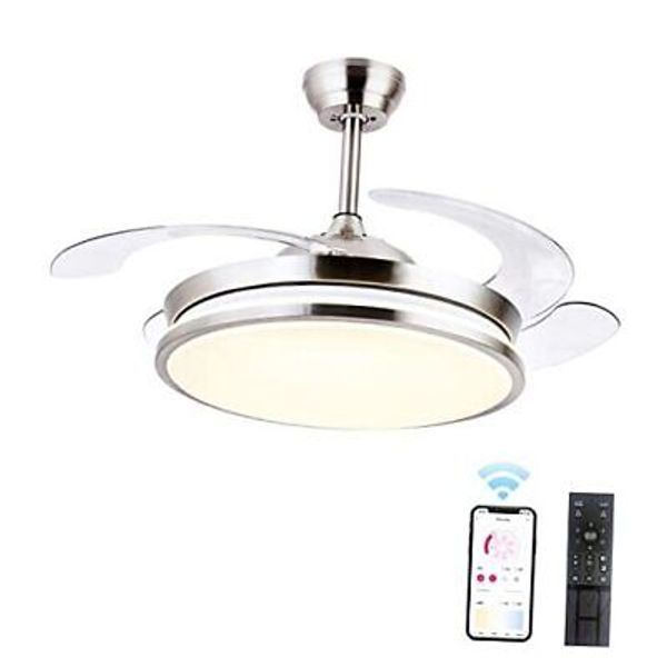 Retractable Ceiling Fans with Lights,42 Inch Modern Low Profile Silver