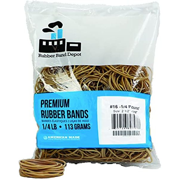 Rubber Bands, Size #16, Rubber Band Depot, Approximately 475 Rubber Bands Per Bag, Rubber Band Measurements: 2-1/2" x 1/16'' - 1/4 Pound Bag