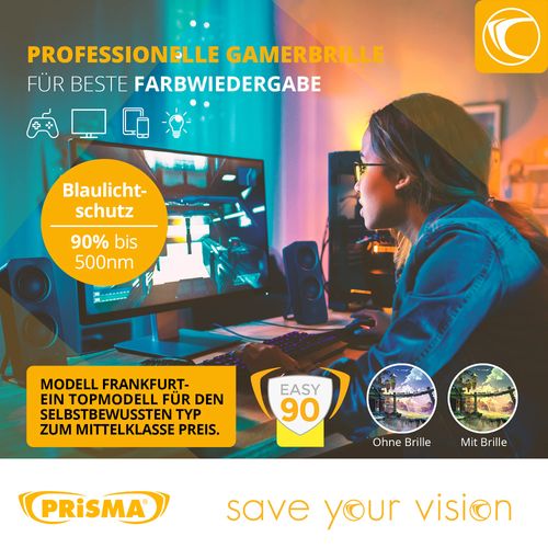 PRiSMA FRANKFURT EASY90 Gaming Glasses, Blue Light Filter Glasses FF702, Glasses with Blue Filter, Screen Glasses Blue Light