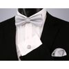Solid Pre-tied Bow Tie Cufflinks Hanky Set for Men Neck Wear, Silver